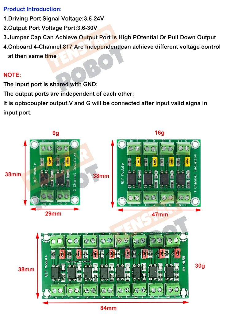 PC817 2/4/8 Channel Optocoupler Isolation Board Voltage Converter Adapter Module 3.6-30V Driver Photoelectric Isolated Module