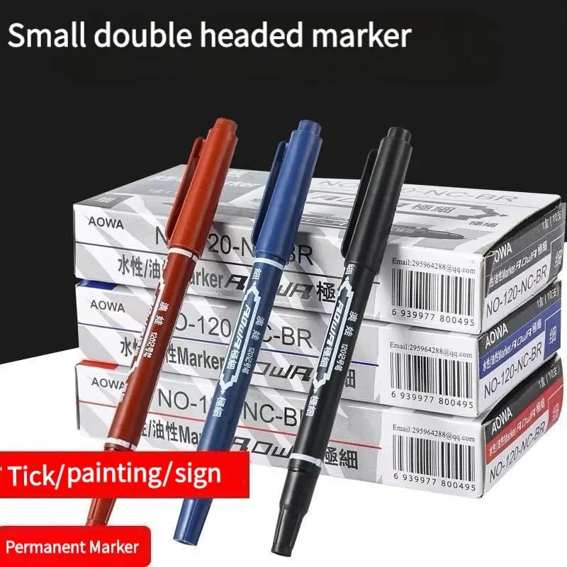 10Pcs Double-Tip Permanent Paint Marker Pens Black/Blue Ink for Plastic Wood Stone Metal Glass Doodling Marking Graffiti Art Set