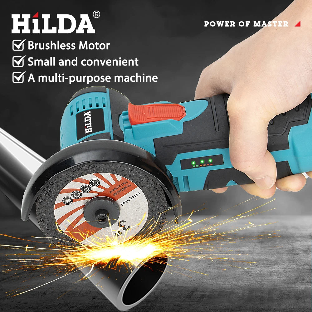 HILDA 12V Electric Angle Grinder 3/4 Inch Lithium Polishing Machine Brushless/Brushed Mini Cutting Machine Rechargeable Battery - Shoppiline