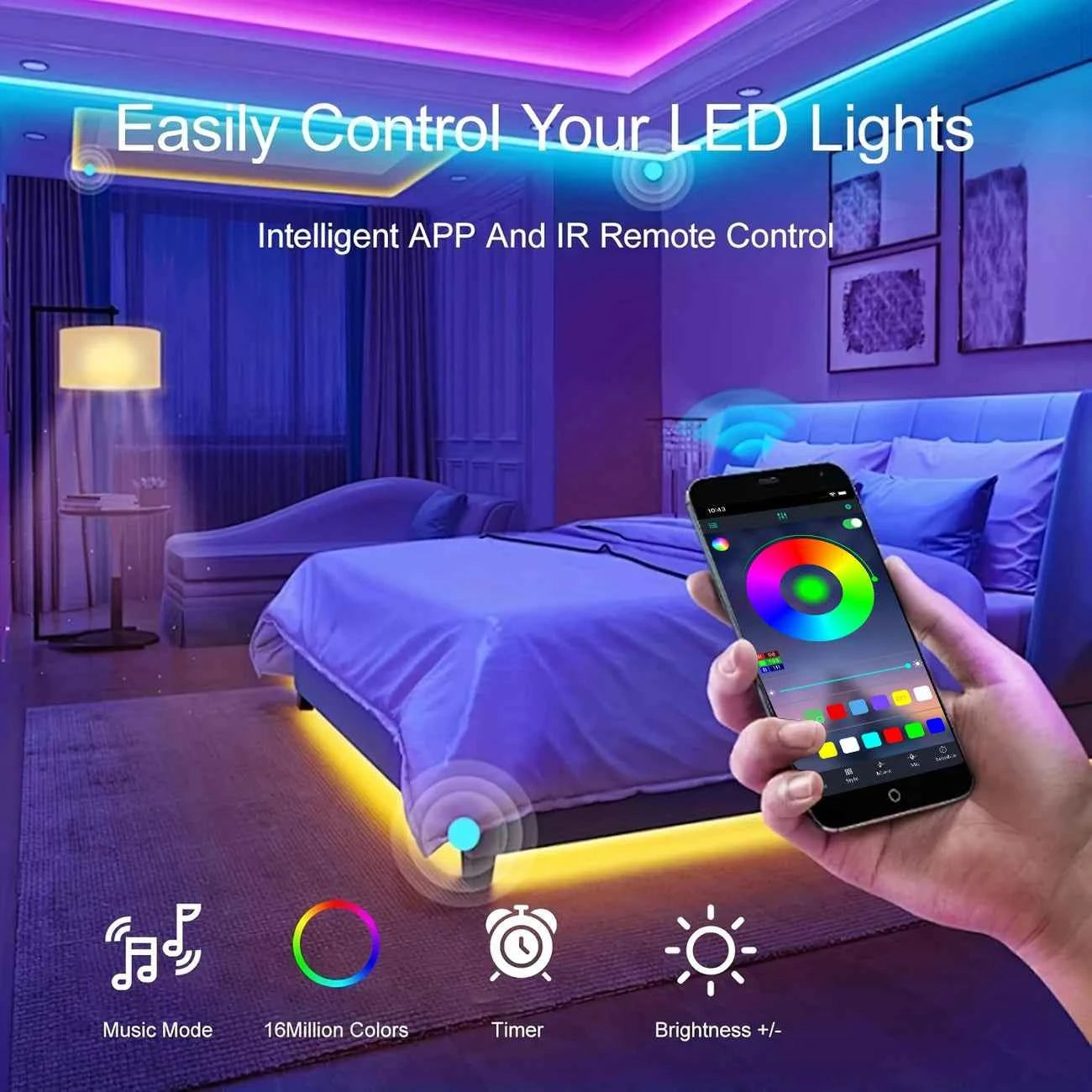 RGB LED Strip Light 1-40m with Music Sync, 44-Key Remote & APP Control, 5V USB Flexible Tape for Home TV Backlight Decor