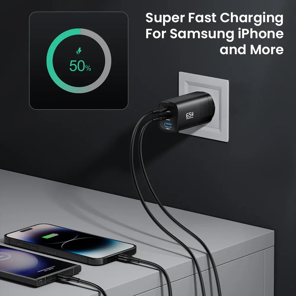 ASOMETECH GaN USB Type C Charger 65W 45W PPS PD QC4.0 Quick Charger For Macbook Laptop IPAD Tablet iPhone 14 Samsung S23 Ultra - Shoppiline