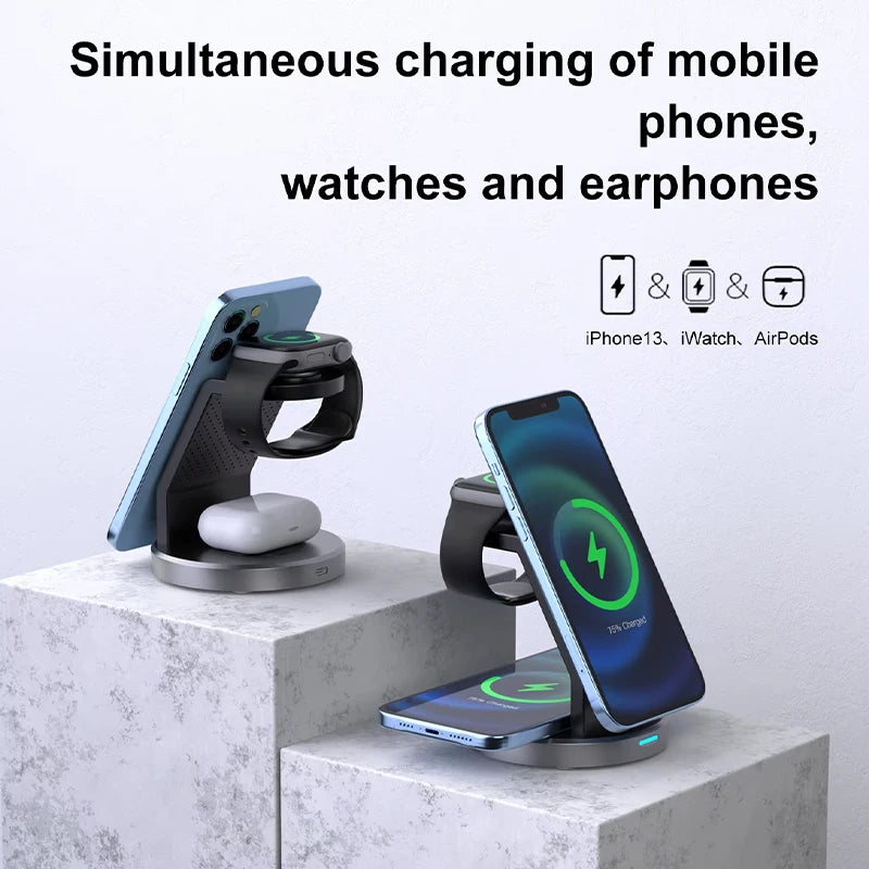 3 In 1 Magnetic Wireless Charger Stand For iPhone 15 14 13 12 Pro Max iWatch AirPods Station Dock MagSafe Fast Charging Station - Shoppiline