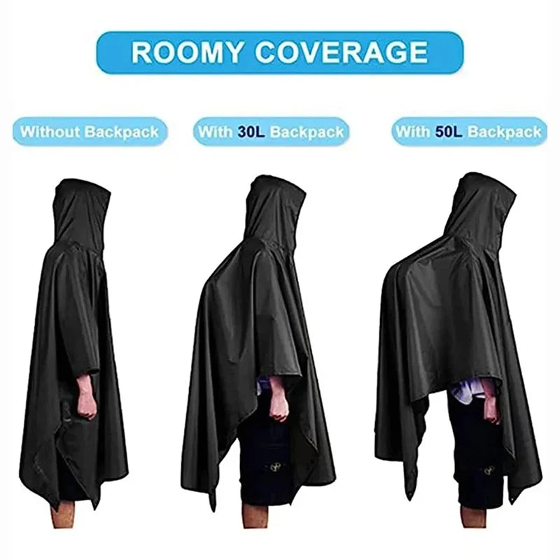 Outdoor 3 In 1 Military Raincoat Hooded Sleeve Waterproof Rain Poncho Motorcycle Rain Cover Camping Hiking Travel Rainwear Tent
