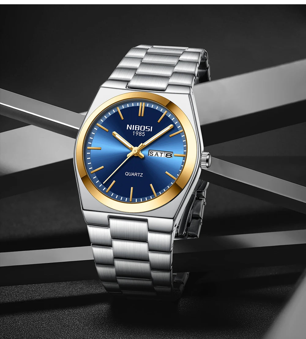 NIBOSI Luxury Watch For Man Waterproof Luminous Date Week Stainless Steel Men Watch Casual Quartz Men's Watches Male Clock+box