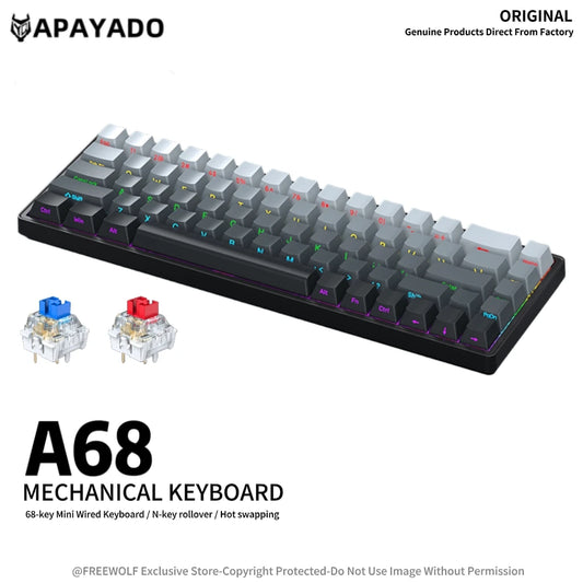 APAYADO A68 Wired Mechanical Keyboard RGB Backlight,Fully Hot-Swappable Keys,ABS Keycaps,68-Key Keyboard for Gaming/Office Use
