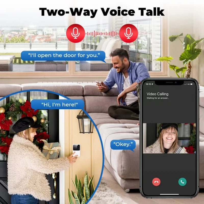 HD WiFi Video Doorbell Low Power Rechargeable Night Vision Smart Security Door Bell 1‑to‑1 Home Intercom - Shoppiline