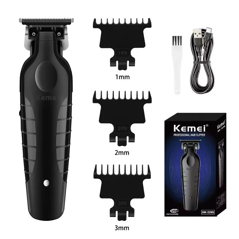 Kemei 2299 Professional Men's Hair/Beard Trimmer with Zero Gap Hair Clipper and T-Shaped Blade, Cordless Charging