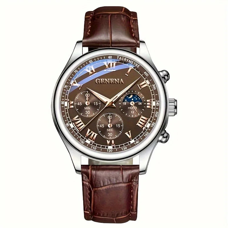 GENEVA Hochwertige Herren Luxus Gürtel Mode Quarz Uhr Männer Runde Business Studenten Sport Wasserdichte Leuchtende Uhr