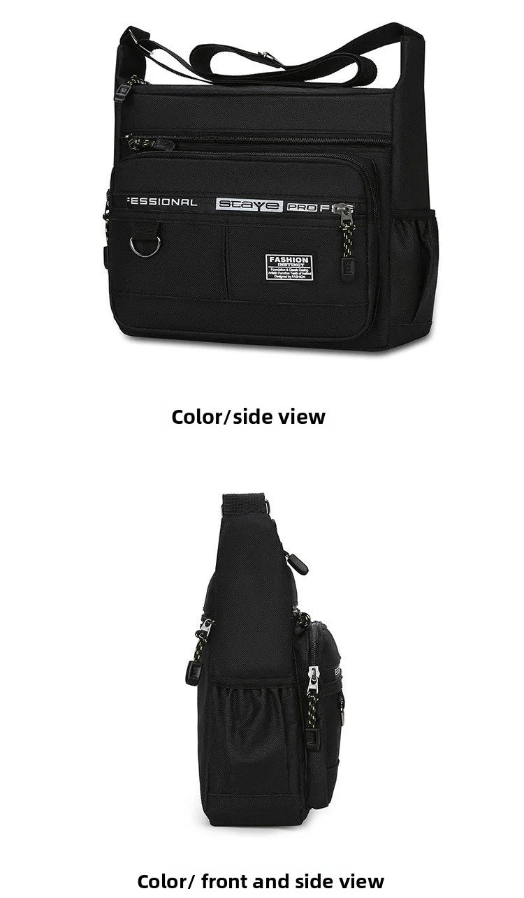 Men's cross-body bag with multi-layered pockets, adjustable shoulder strap, business single-shoulder bag