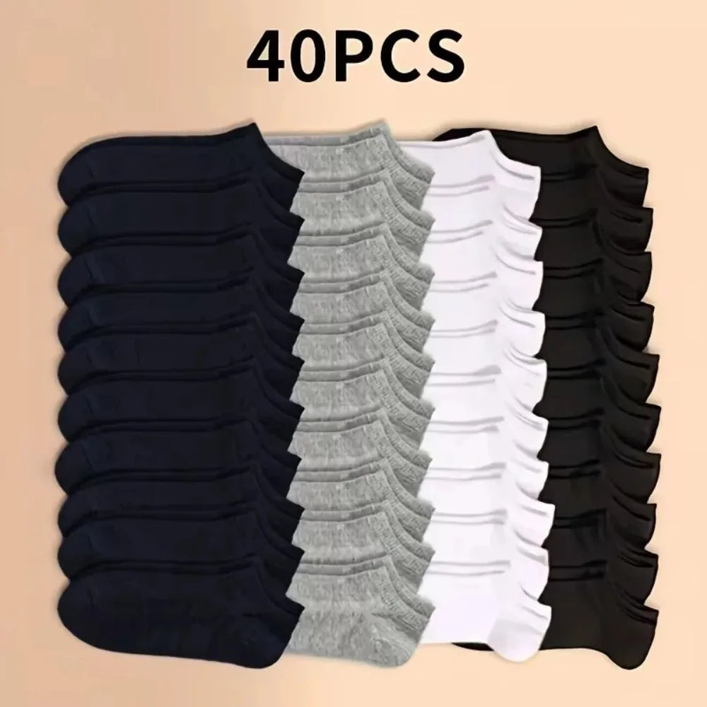 Unisex Ankle Socks 10/20/40 Pairs, Solid Color, Soft Lightweight No Show Socks, Bulk Value Pack, Men Women