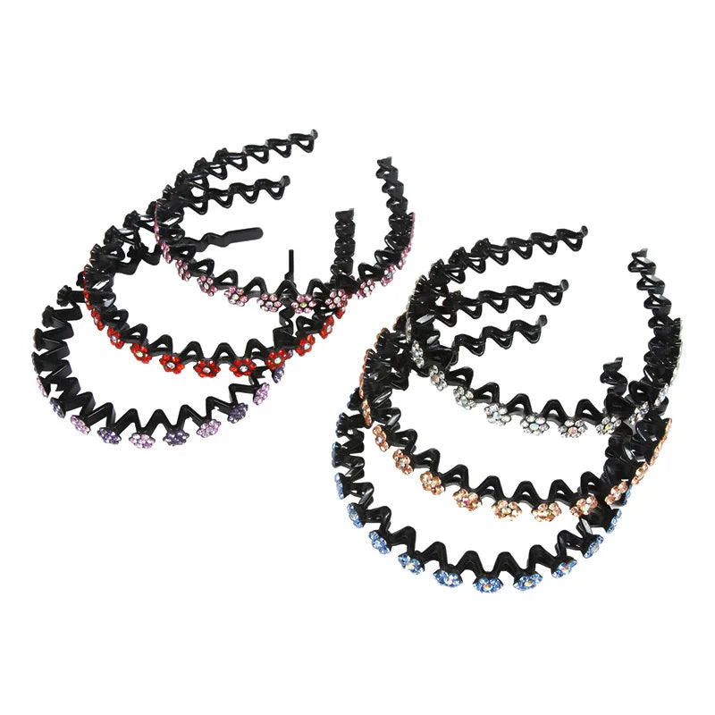 New Non-slip Rhinestone Headbands Solid Wave Hairbands for Women Girls Bezel Fashion Hair Hoop Ladies Boutique Hair Accessories