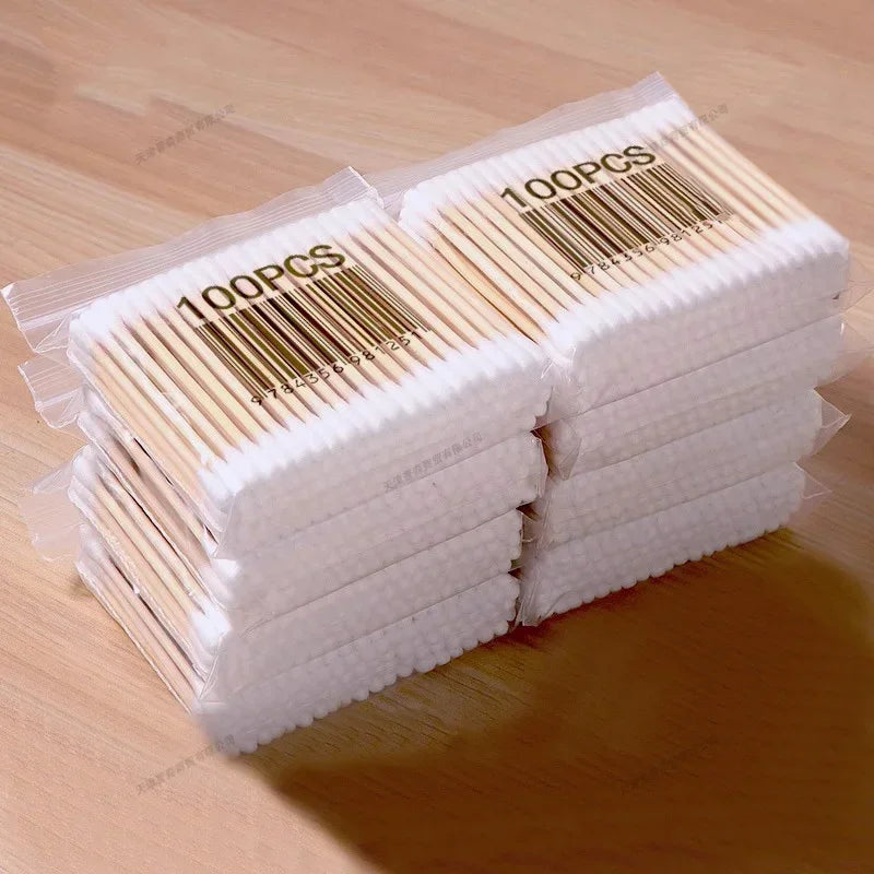 1 à 20 paquets de 100 bâtonnets en bois/paquet Coton-tiges pour bébés Nettoyage des oreilles Tampons Coton-tiges de santé et de beauté Bourgeons de coton de nettoyage