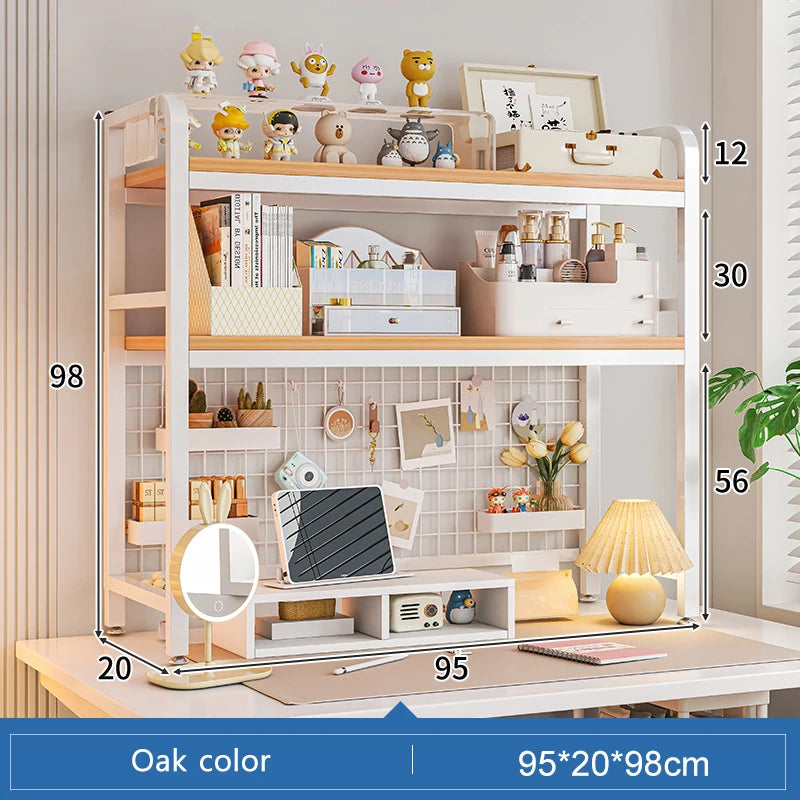 Bookcase Gaming Table Grid Bookshelf Desktop Multi-layer Wrought Iron Shelf Student Computer Desk Table  Wooden Shelves Rack