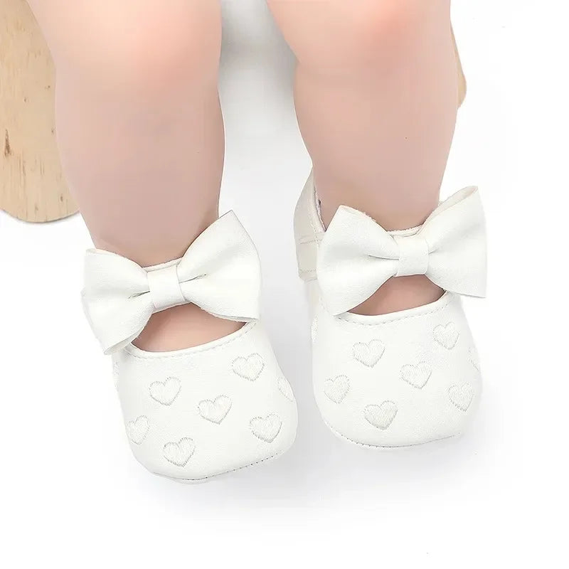 Baby-Mädchen Lauflernschuhe für drinnen 0-18 Monate, weiche Baumwollsohle, rutschfest, mit Schleifenstickerei, Klettverschluss-Schühchen