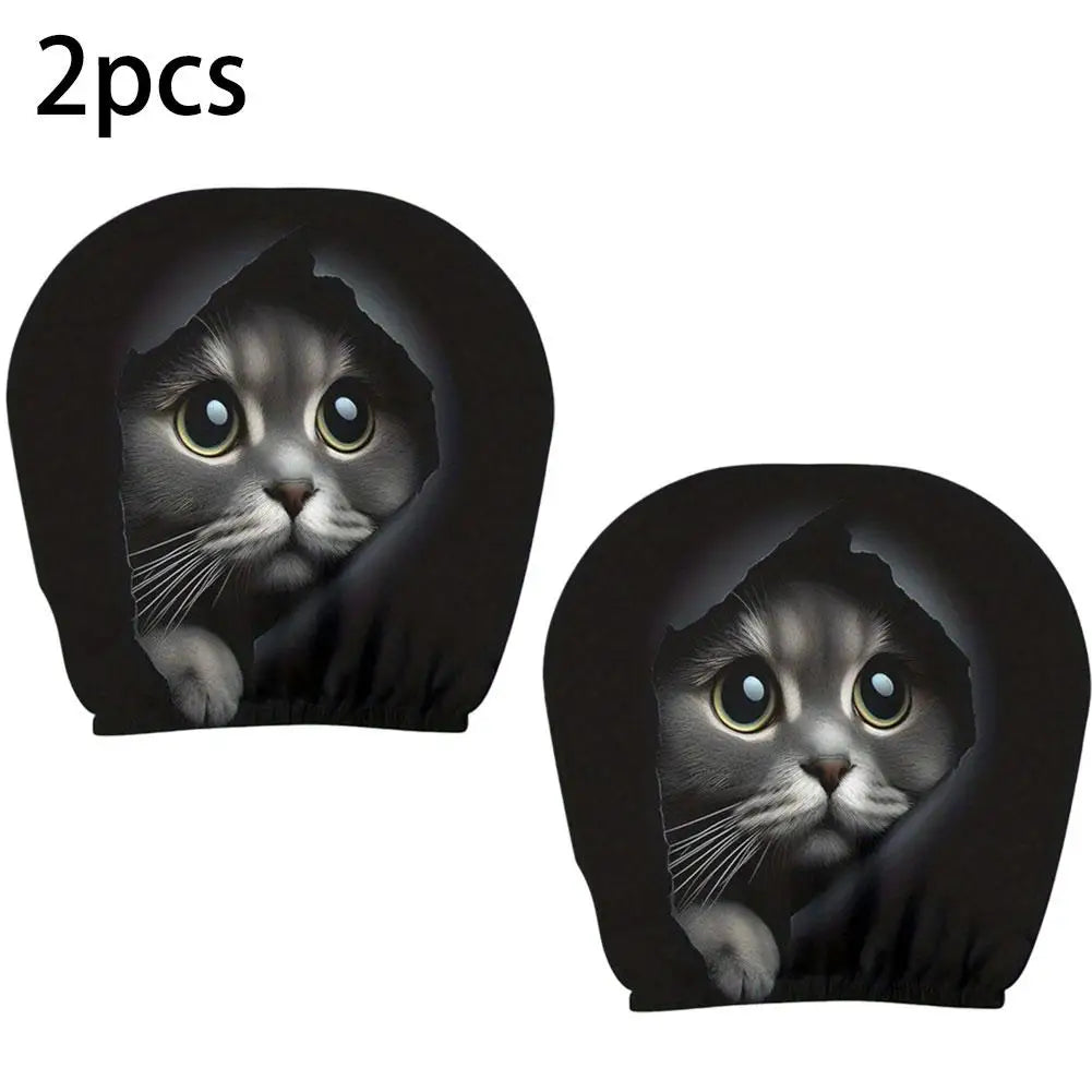 2pcs Smiley Face Printed Car Pillowcase Soft Comfortable Decorative Cushion Cover Auto Seat Headrest Washable Polyester Fabric