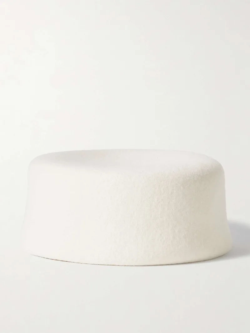 Vintage Hard Top Flat Fedoras Hats Women 100% Wool Felt Berets Hat Wedding Fascinator Caps Wedding Cocktail Party Pillbox Hat