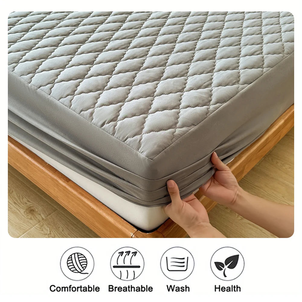 Waterproof Throw Mattress Cover Bed Fitted Sheet Mattress Protector Single/Double/140/160 Muti Size  Gray/White - Shoppiline