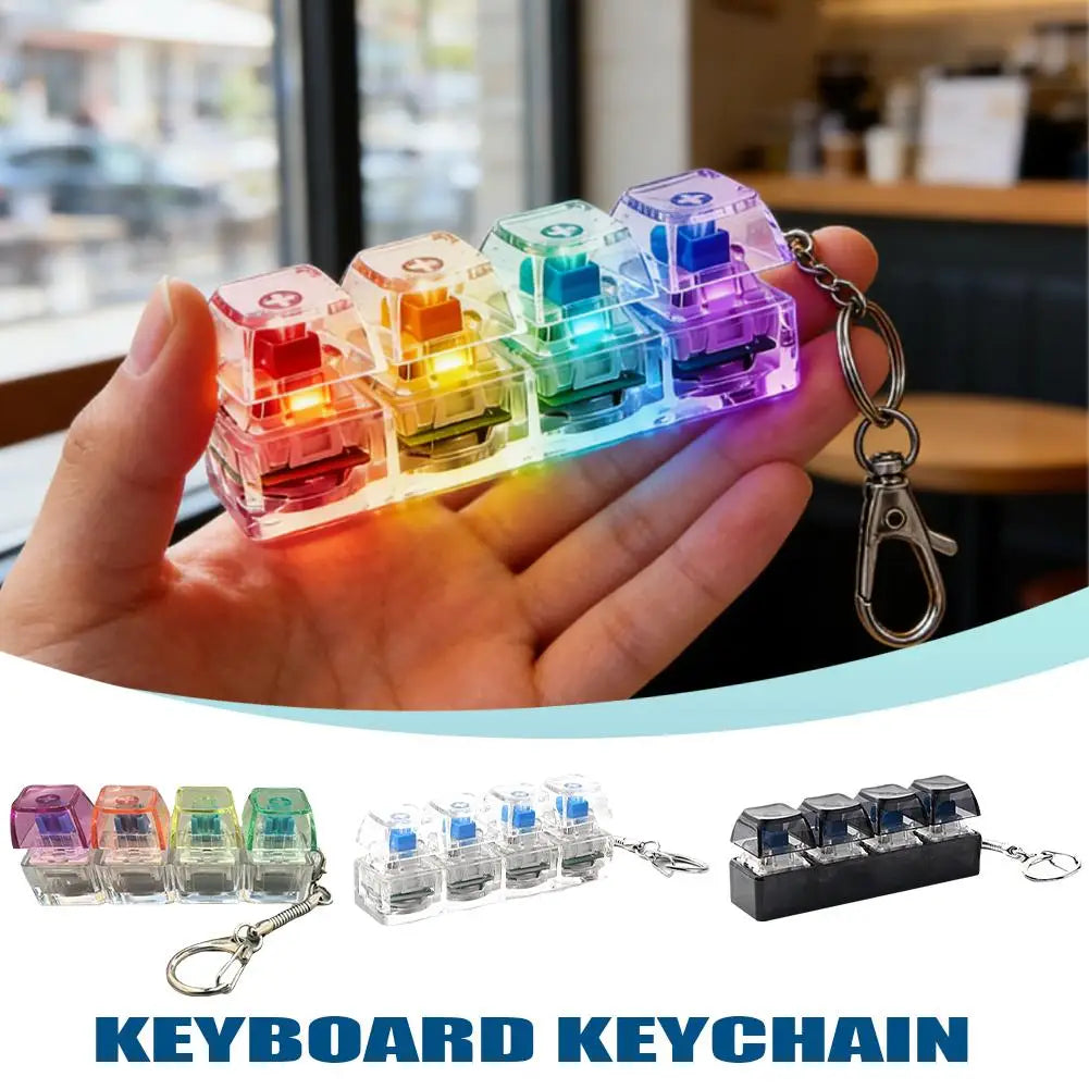 1Pcs LED Keyboard Keychain Fidget Toys For Adults RGB 4-Button Keys Keyboard Keycaps Fidget Toy For Stress Relief Keyboard Cap