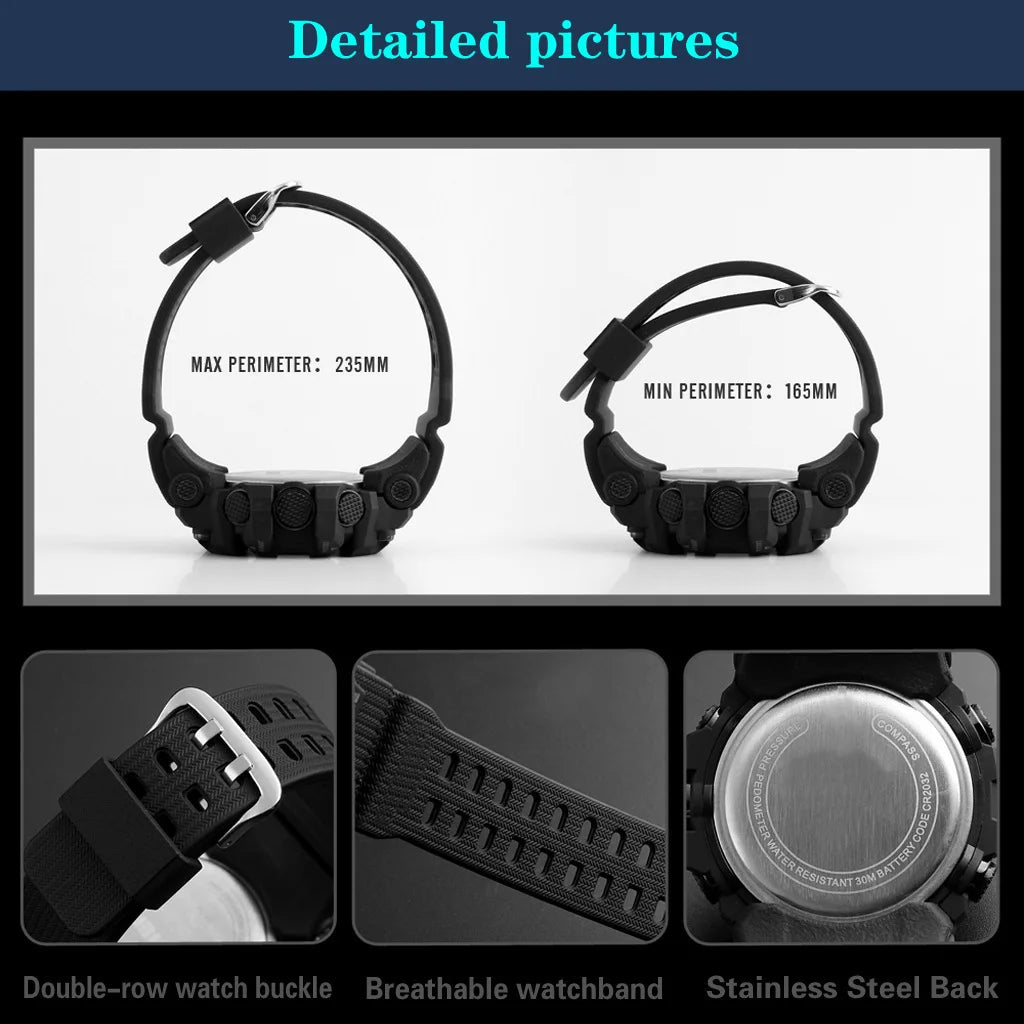 Mode Herrenuhr Sportliche elektronische Armbanduhr Großes Zifferblatt Multifunktional Wasserdicht Leuchtend Alarm Kinder Militäruhr für Herren