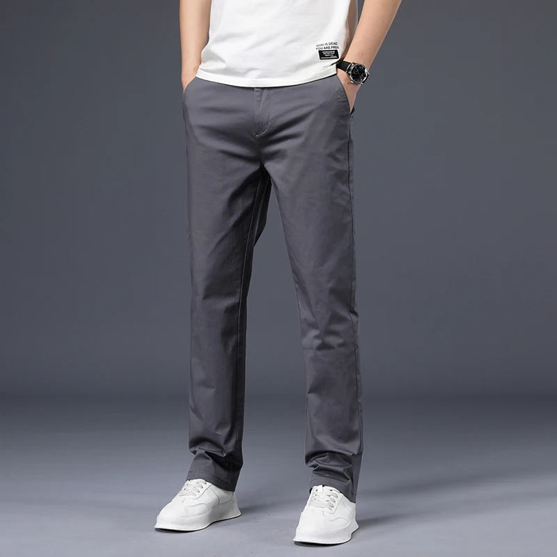 Mens Pants Cotton Casual  Stretch male trousers man long Straight High Quality 4 color Plus size pant suit  42 44 46 - Shoppiline