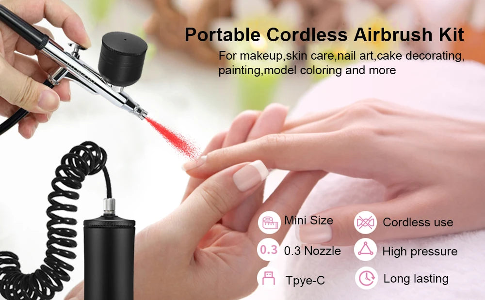 Portable Small Electric Compression Spray Gun with Optional Connecting Pipe, Manicure/Beauty/Cake Decoration/Hand Model Spraying - Shoppiline