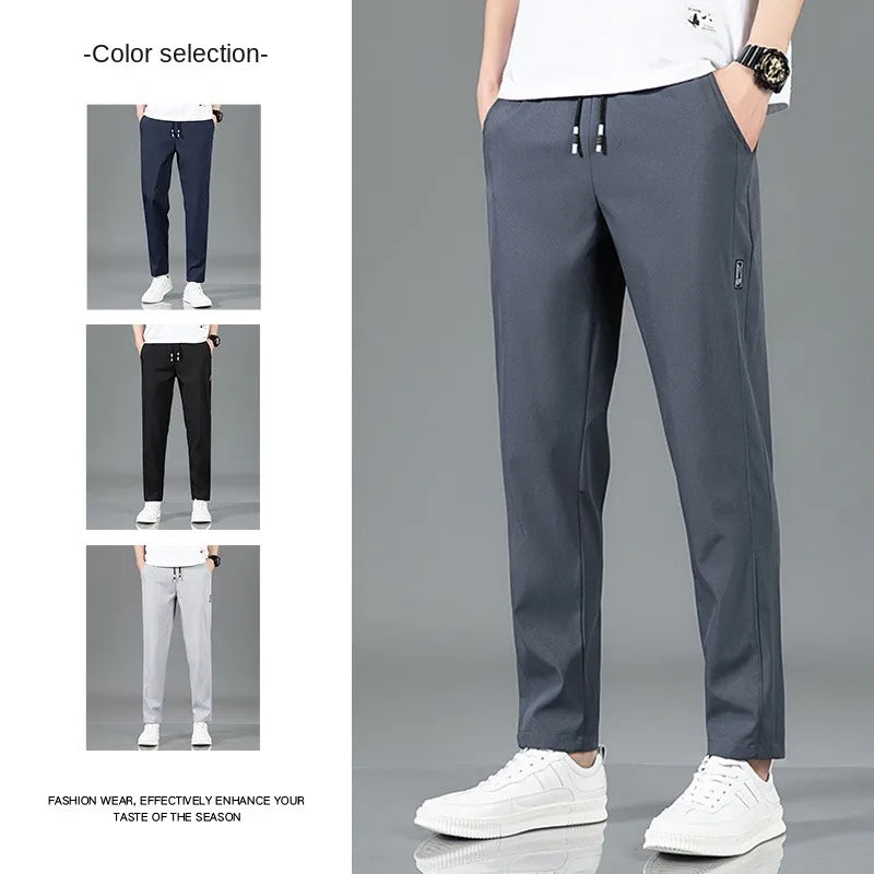 Herren Eisseide-Hose 2025 Sommer Neu Schwarz Grau Dünne Business-Freizeithose Outdoor Elastisch Atmungsaktiv Gerades Bein Jogginghose