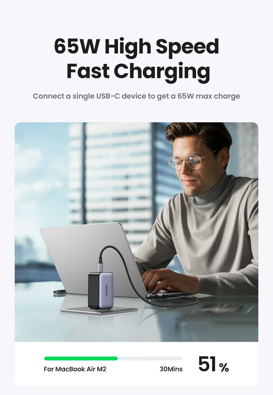 UGREEN 65W GaN Charger Quick Charge 4.0 3.0 USB C Charger for iPhone 17 16 15 Pro Max Laptop Macbook Air Tablet PD Fast Charger - Shoppiline