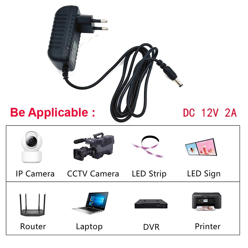 Power Adapter AC 100-240V Input DC Output Supply Charger EU 12V Universal Converter Europe Plug for Camera DVR LED Robot LED DVR