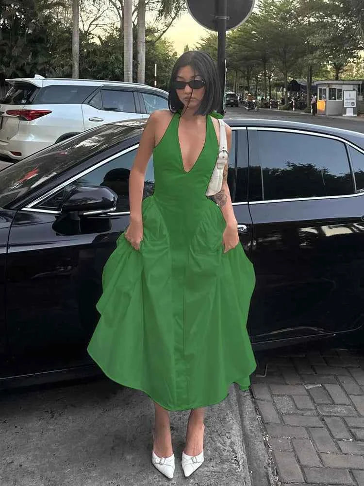 Ladies Summer Evening Party New Fashion Dress Women Sleeveless Backless V-Neck Sexy Birthday  Long Dresses 2025 Woman Streetwear