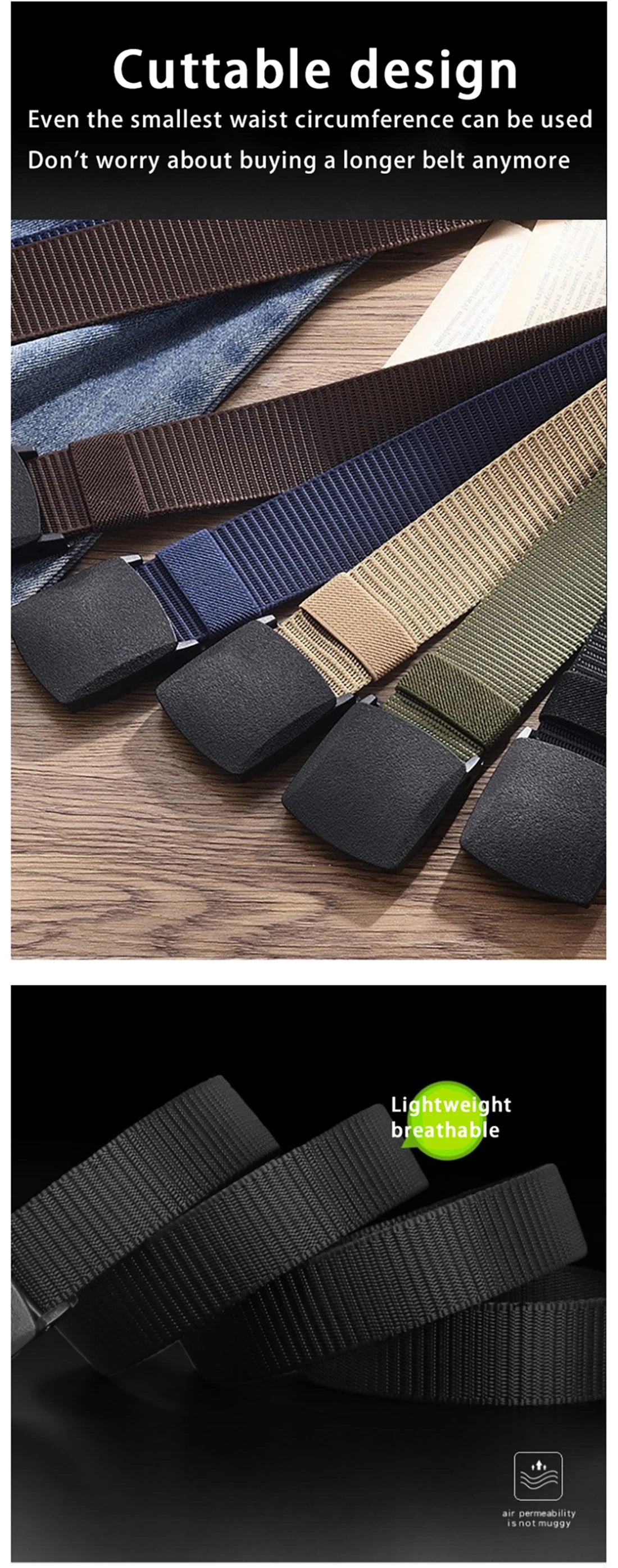 Men's Belt Outdoor Casual Canvas Belt Metal Free Training Nylon Tactical Belt，Versatile For Jeans, Dress，Casual ，For Men Women