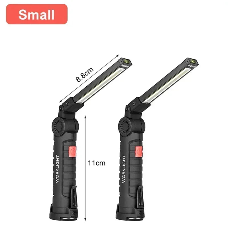 Portable COB LED Work Light USB Rechargeable LED Flashlight Inspection Lamp With Magnetic Hook Power Bank 18650 Battery Torch