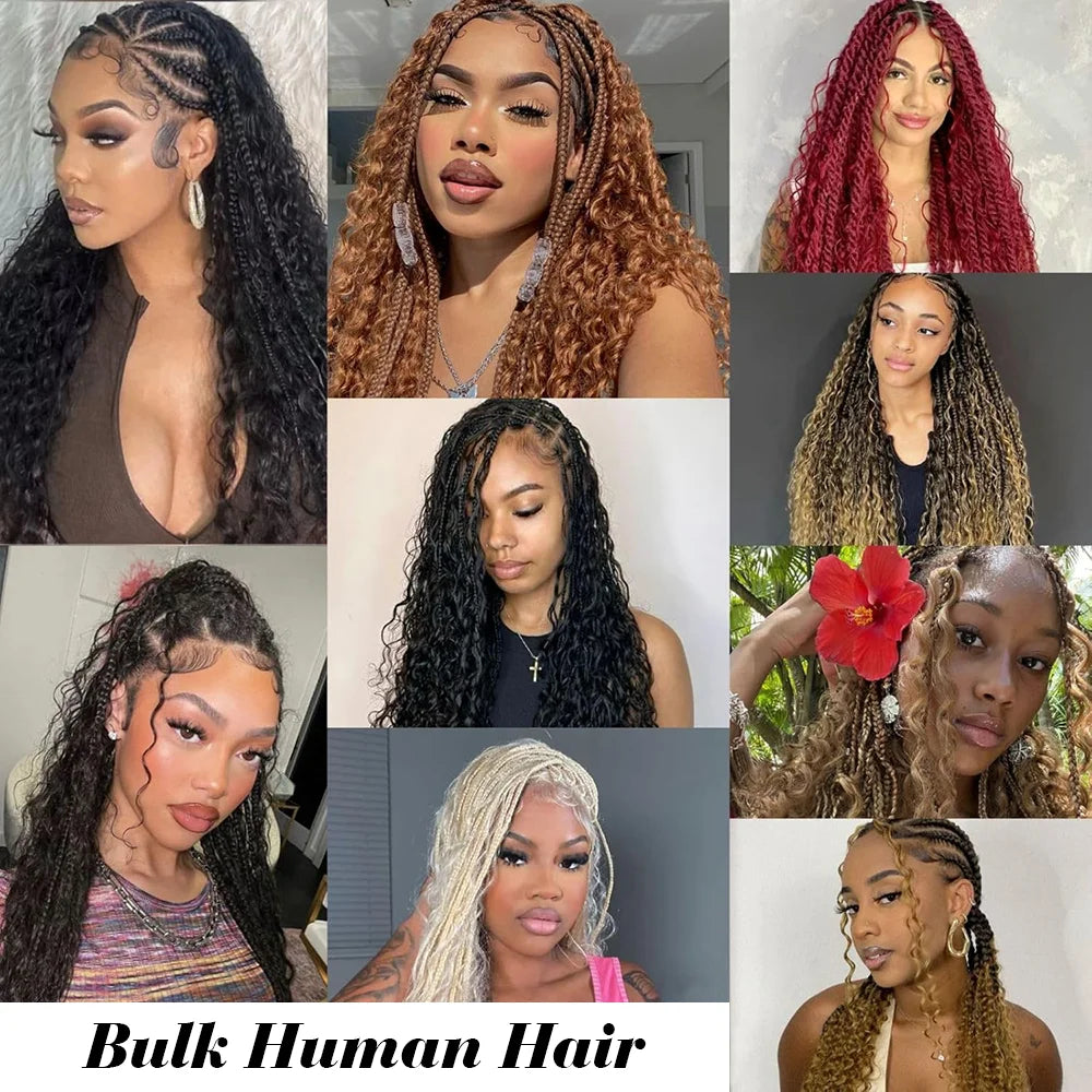 Cheveux à tresser humains Deep Wave en vrac Cheveux humains 100g Sans trame Extensions de cheveux humains Cheveux à tresser humains micro pour tresses bohèmes