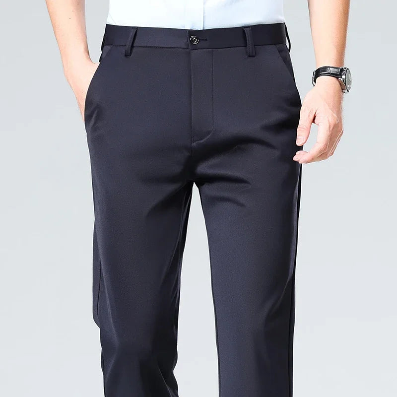 Mens Summer Stretch Straight Leg Business Dress Pants Breathable High Drape Trousers for Business Events