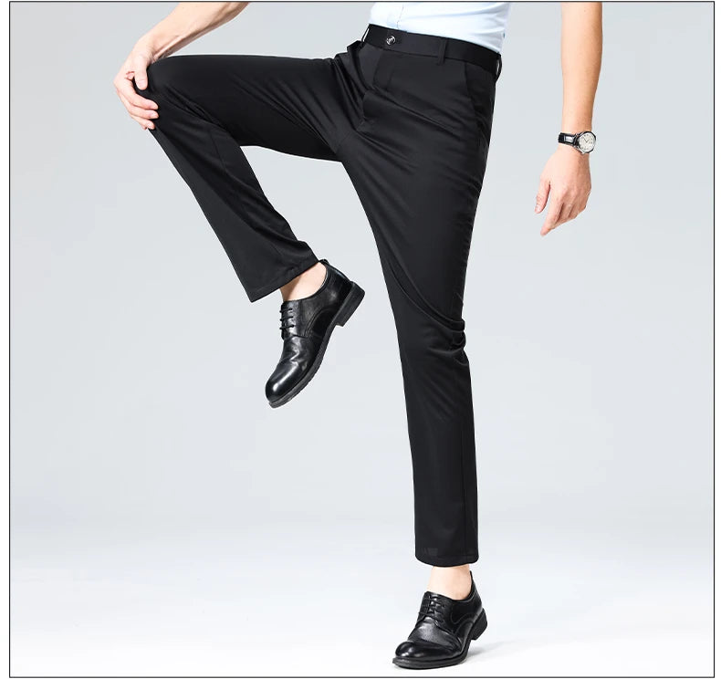 Mens Summer Stretch Straight Leg Business Dress Pants Breathable High Drape Trousers for Business Events