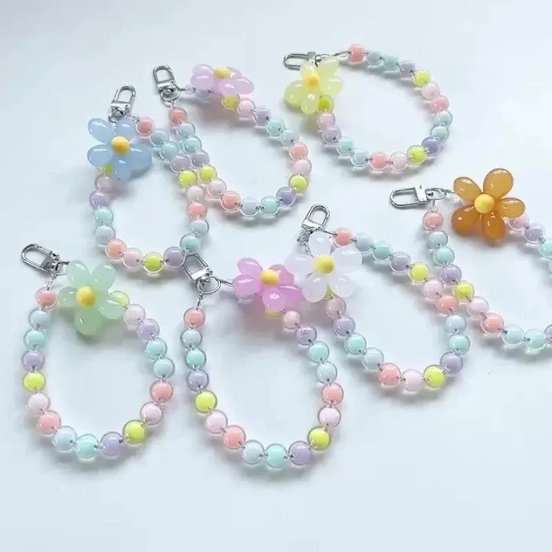 Handy Anti-Verlust Lanyard Schlüssel Kurz Handgelenk Anhänger Bunt Macaron Runde Perle Anhänger Damen Handkette Handy Lanyard
