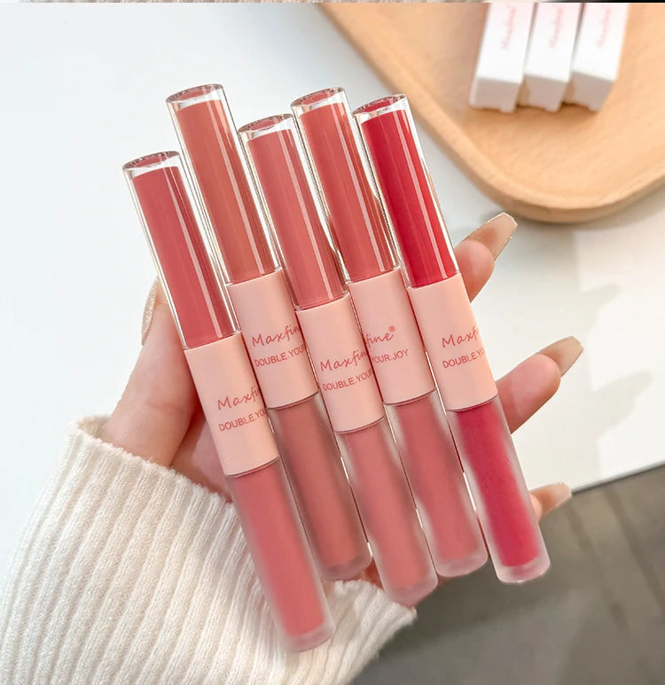 Doppelseitiger Lip Glaze Vollglanz Spiegel und mattes Samt Langzeit-Farbe und Feuchtigkeit Lip Gloss Anti-Flecken Kosmetik Lip Glaze