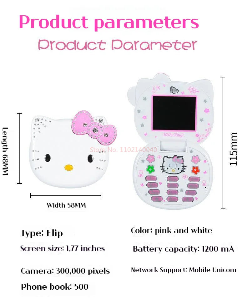New K688 Hello Kitty Cute Mini Girl Mobile Phone With Flip Cartoon No Lock Children Dual Card Mobile Phone Kids Gift Kawaii Toys