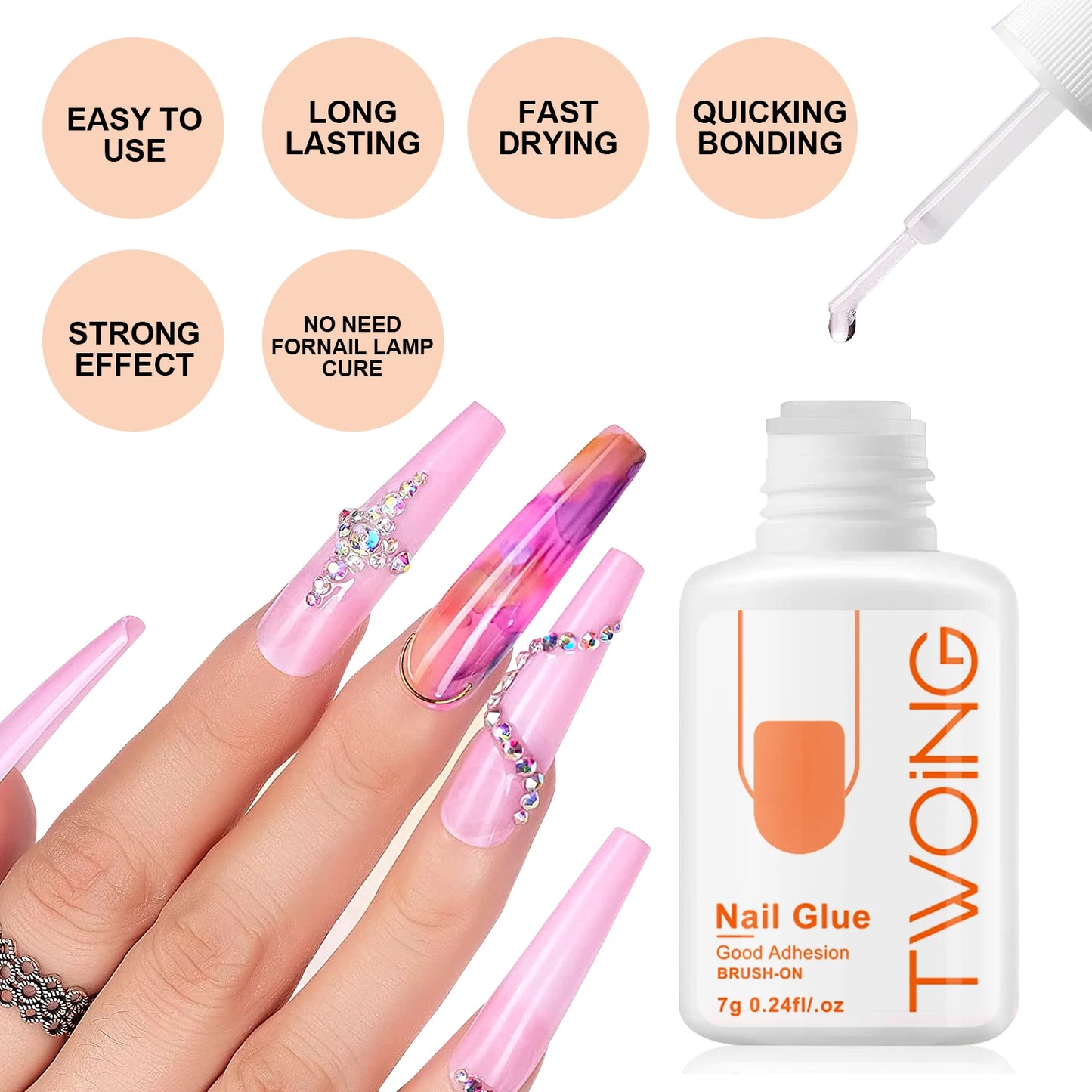 7g Super starker Nagelkleber für falsche Nagelspitzen, Acrylnägel, Press-On-Nägel, künstliche Nägel, Nagelkunstdekoration, dauerhafter Halt