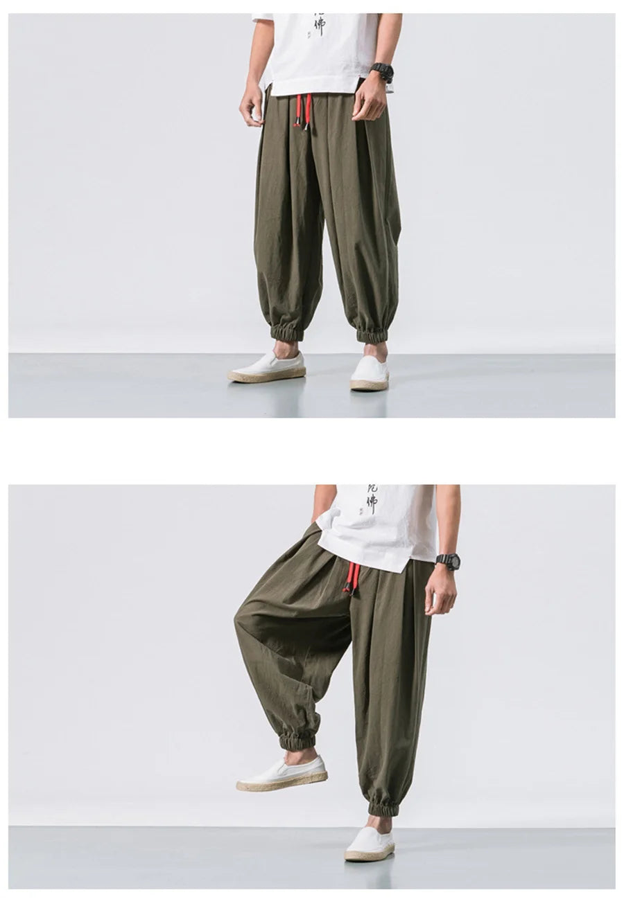 FGKKS Printemps Homme Lâche Sarouel Chinois Lin Surpoids Jogging Haute Qualité Marque Décontracté Pantalon Grande Taille Homme