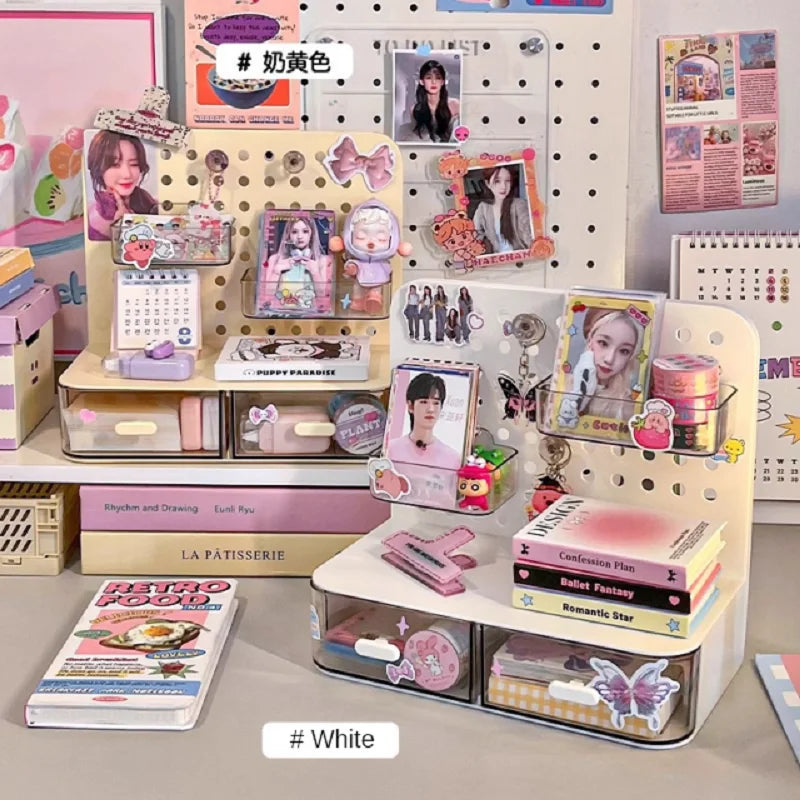 1 Pcs Desktop Perforated Board Storage Box Stationery Sorting Rack Desk Office Cosmetics Storage Rack Pen Holder - Shoppiline