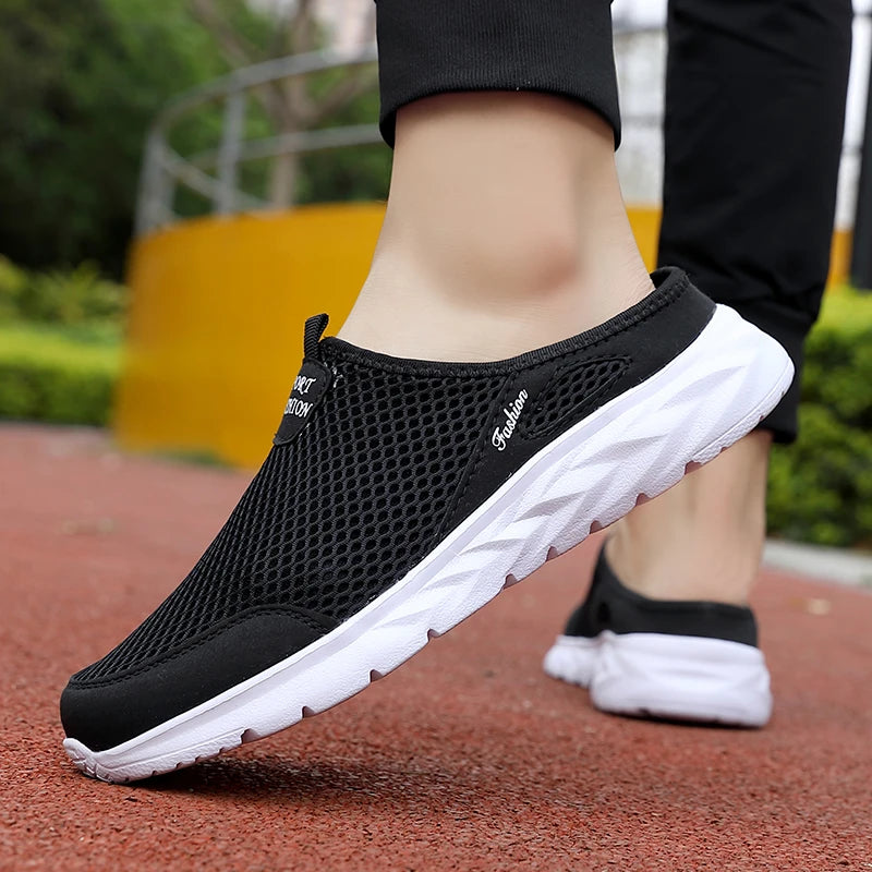 YRZL Mens Half Slippers Summer Breathable Mesh Mens Shoes Outdoor Casual Walking Shoes Large Flat Light Mesh Slippers Sandals - Shoppiline