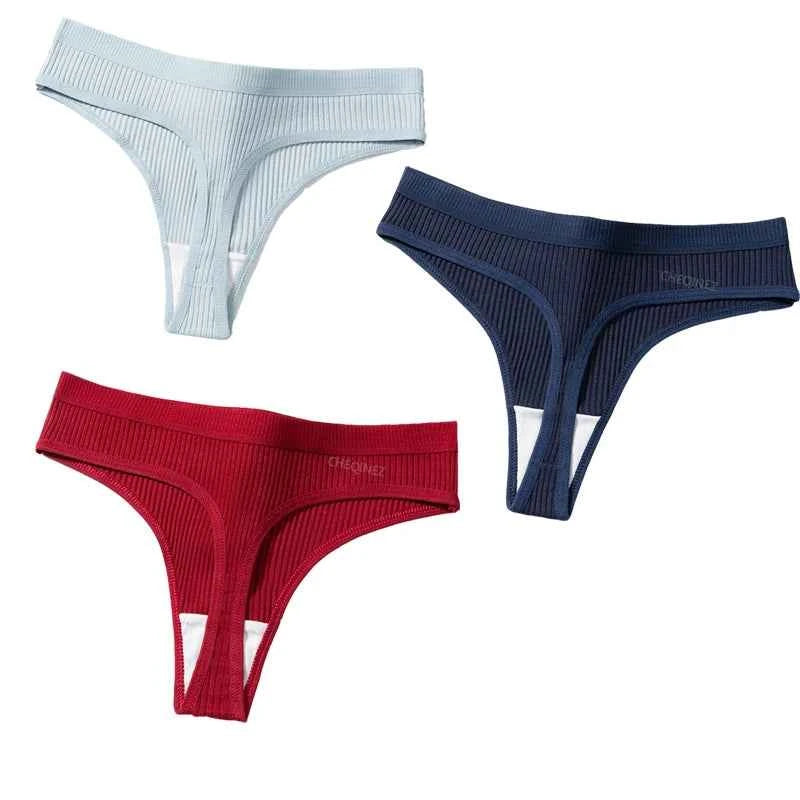 3Pcs/Set Thongs Women's Panties Striped Briefs Girls Solid Color Elastic Underwear Female Sexy Lingeries Hot Comfort G-string