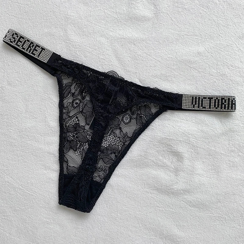 2025 New Sexy Pink Brand Lingerie Female Intimate Underwear Rise Women Panties Bra Rhinestone Letter Comfort Brief