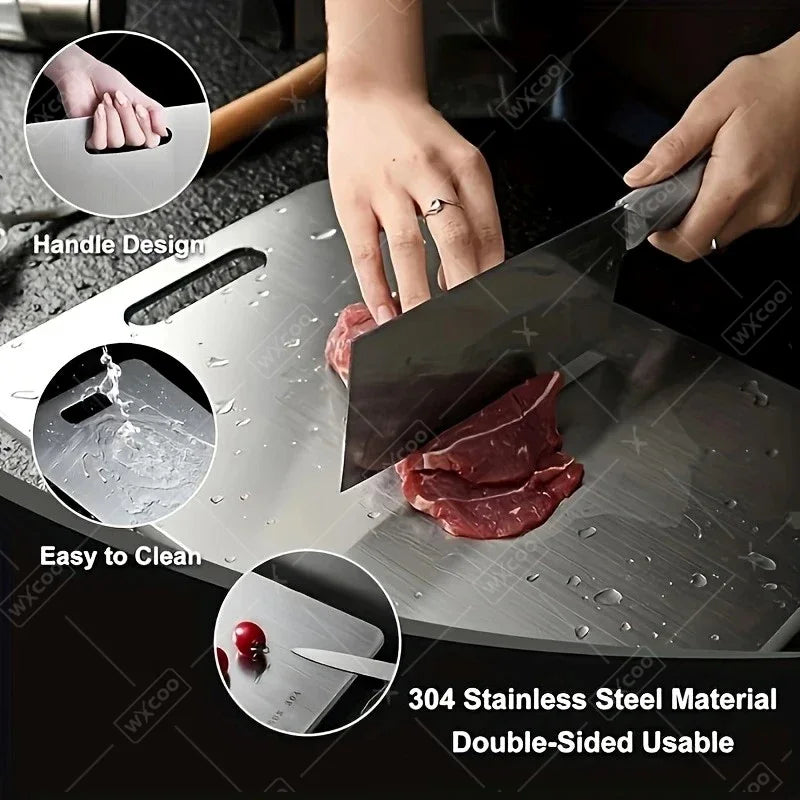 WXCOO Chopping Board Stainless Steel Double Sided Thickened Kneading Dough Board Kitchen Household Fruit Cutting Block