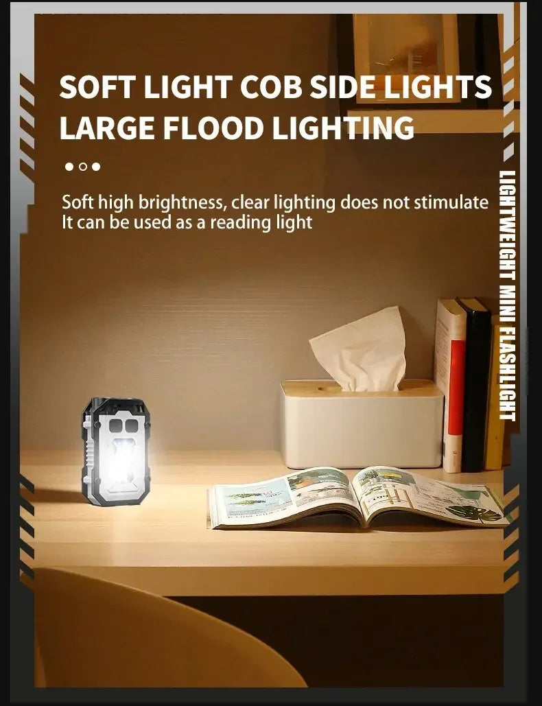 Super Bright Powerful Pocket Torch Light LED Multifunctional Linterna Magnetic COB LED EDC Mini Keychain Flashlight Rechargeable