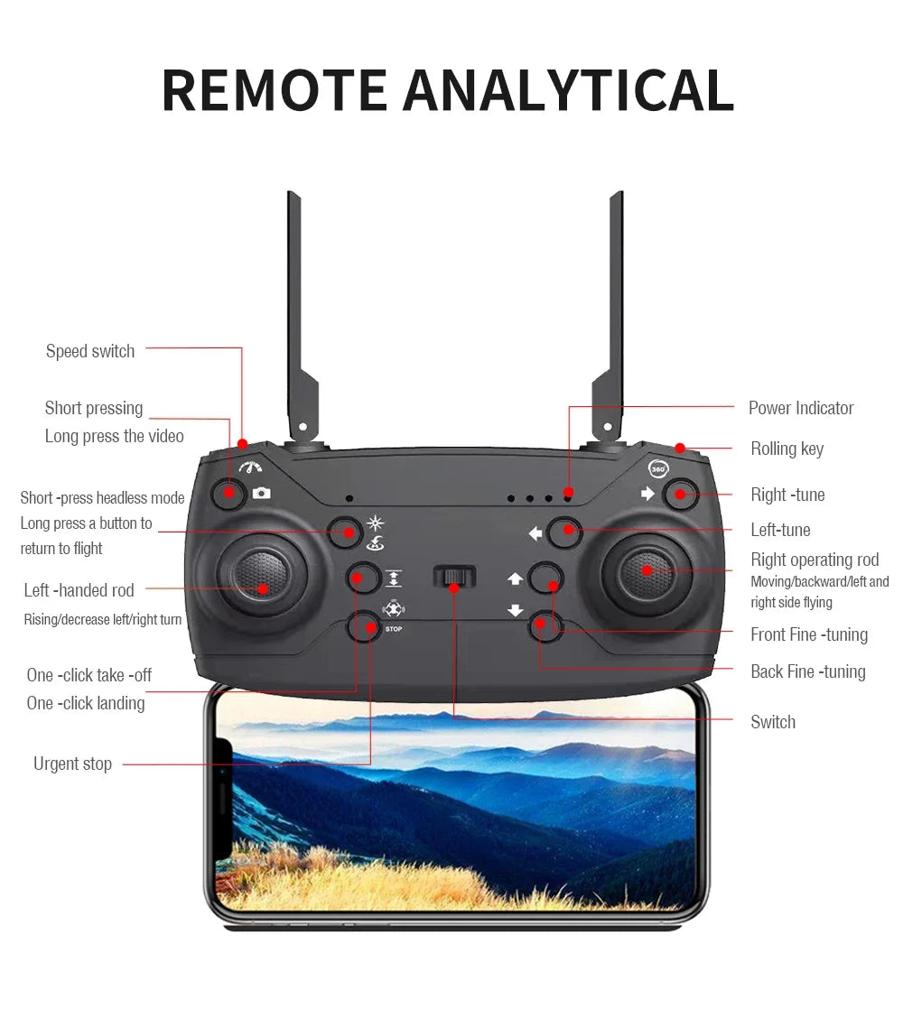 KBDFA 2025 E88 Drone RC Professionnel HD 4K avec Caméra Grand Angle, Hélicoptère Pliable, Quadricoptère, Jouet Cadeau pour Enfant