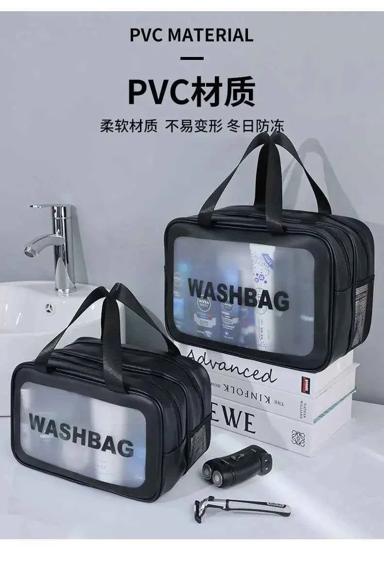 Dry-wet separation double transparent PU makeup bag portable washing bag cosmetic storage bag travel fitness swimming essentials