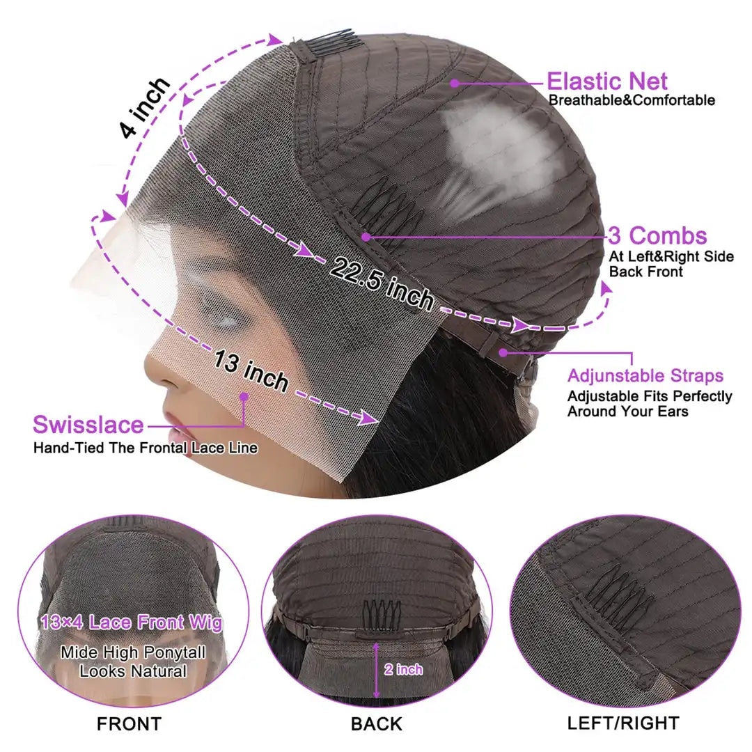 Pre Plucked Brazilian Human Hair Wigs 13x4 HD Transparent Lace Front Wig 180% Density Natural Black Lace Frontal Wig for Women