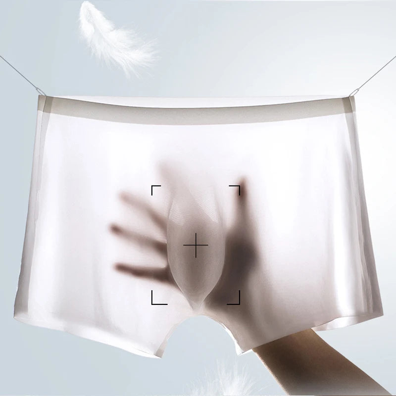 Men's Summer Ice Silk Boxers Briefs Underwear Lingerie Underpants Shorts Ultra-thin Breathable Sexy Seamless Panties