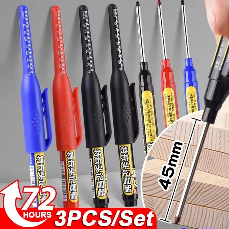 45mm Waterproof Long Head Nib Deep Hole Markers Pen Tile Carpenter Pen Multi-purpose for Woodworking Black/Blue/Red Ink